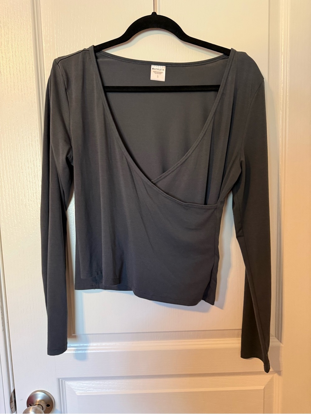 Athleta Charcoal Gray Wrap-Front Long Sleeve Top